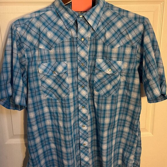 Wrangler Men's Plaid Print Short Sleeve Pearl Snap Western Shirt - Picture 1 of 5